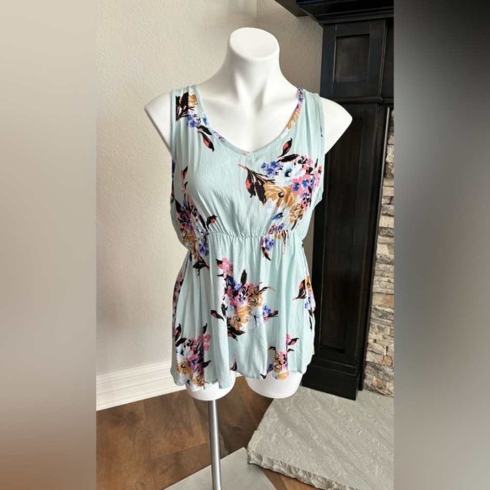 PS Kate Aqua Multicolor Floral Sleeveless Baby Doll Tank Top Size Medium NWT